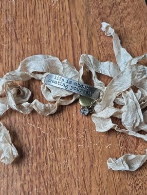 Inspirational Ribbon Bracelet - "Life is about creating yourself" - Beige